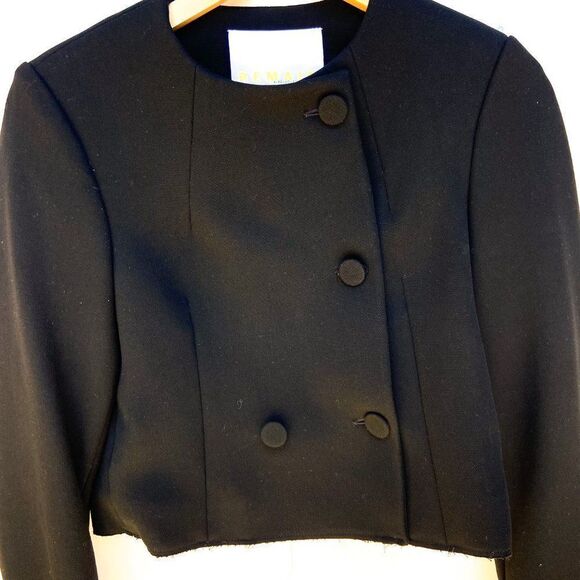 REMAIN BIRGER CHRISTENSEN Biasini Cropped Twill Black Button Blazer - Picture 4 of 9